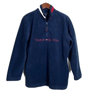 Vintage Tommy Hilfiger Fleece Sweater Large 90s 1/4 Zip Embroidered Spell Out XL